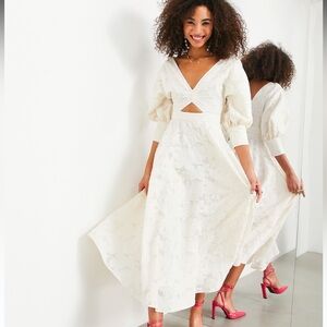 ASOS EDITION floral organza midi dress with blouson sleeve (SIZE 2 in Cream)